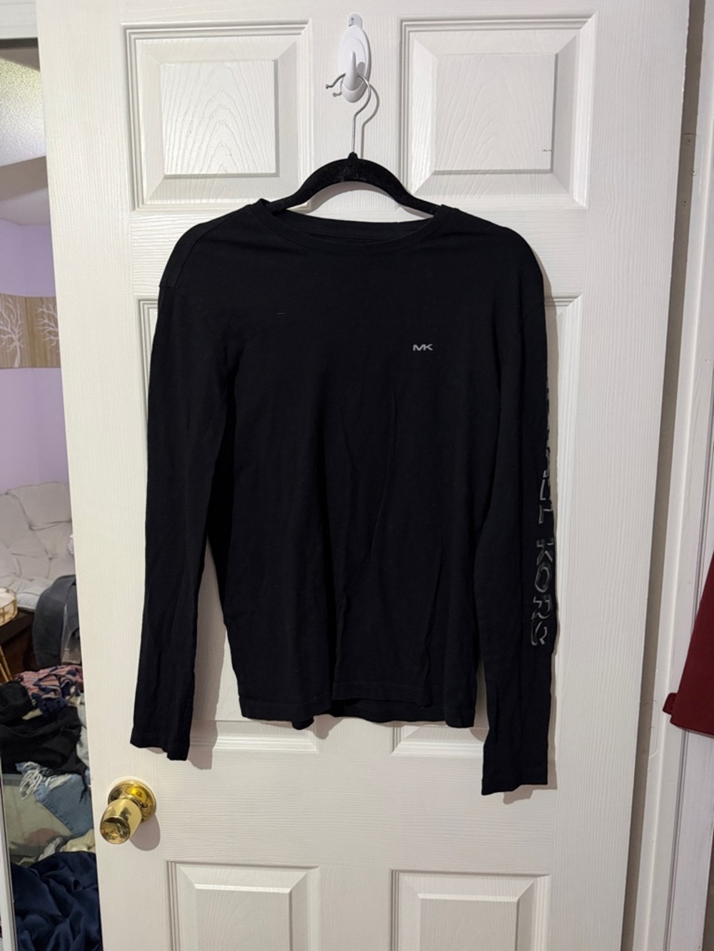 Michael Kors Black Logo Sleeve Long-Sleeve Top